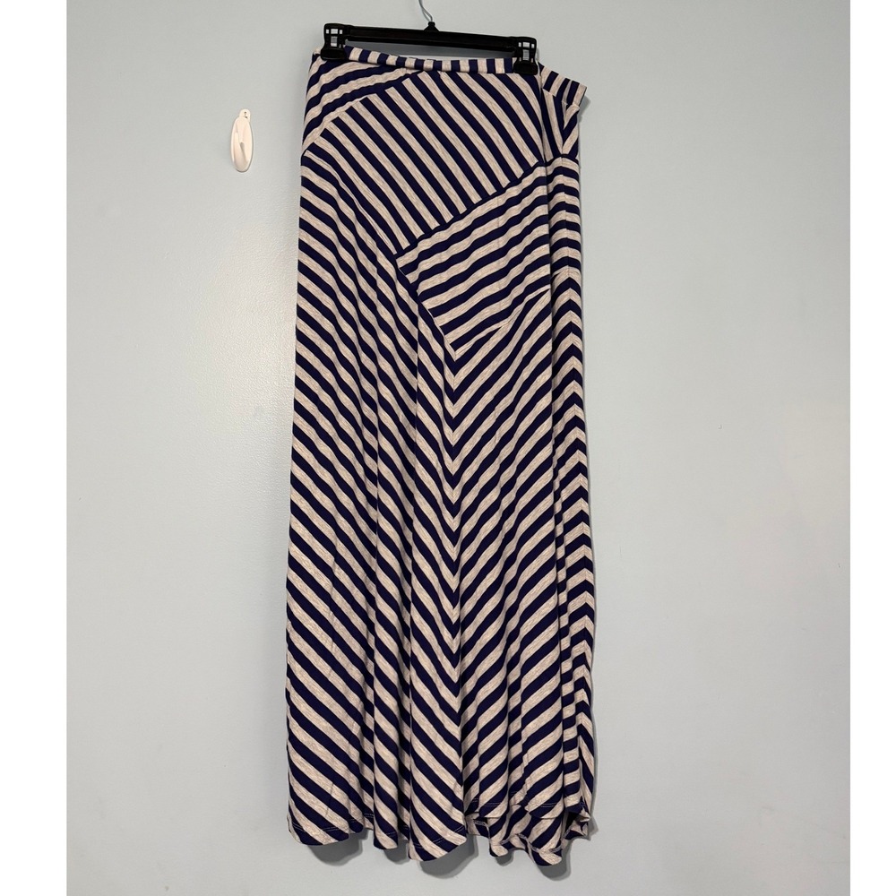 Design History Women's XXL Maxi Skirt Indigo Blue Striped Chevron Knit Boho 1727